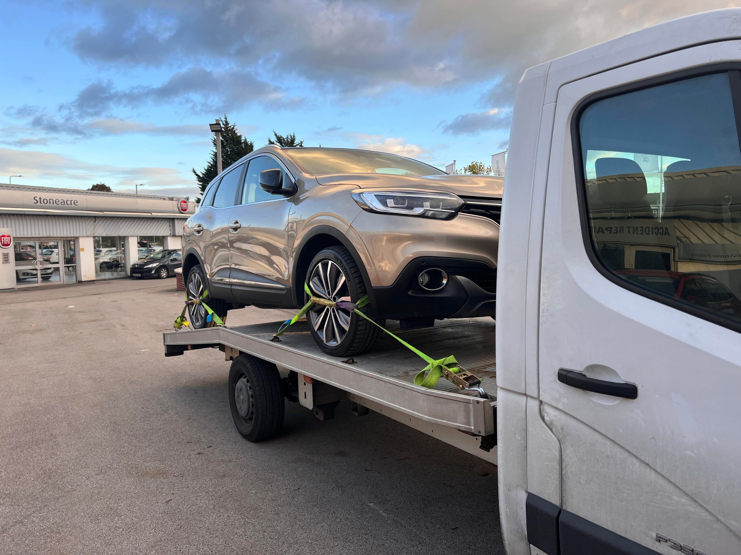 Service truck loaded ready to transport vehicles